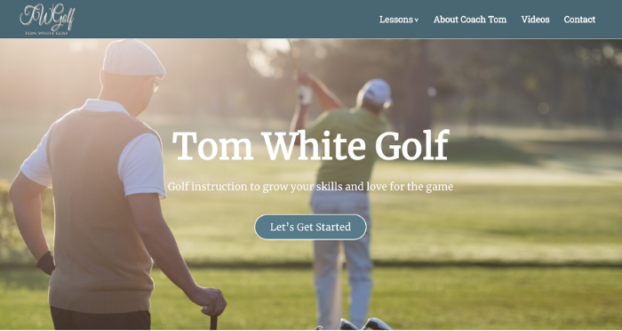 Snapshot of the homepage of a Golf Instructor's website  as part of webdesign portfolio.