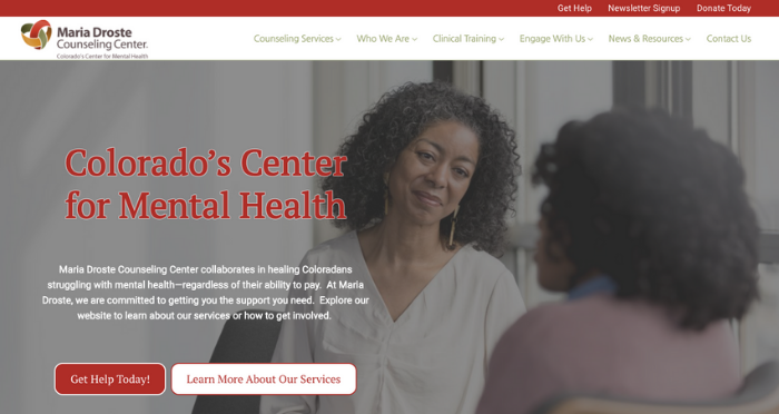 Image of the home page of a counseling center website as part of webdesign SEO portfolio