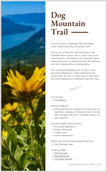 An e-guide page created by lilbird creative on local hikes to support a nearby bnb. 